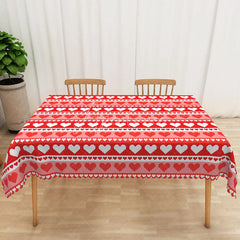 Aperturee - Aperturee Red Heart Stripe Rectangle Tablecloth Pink Vertical Band Table Cover Festive Valentine Day Home Decor