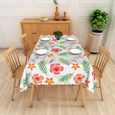 Aperturee - Aperturee Red Hibiscus and Palm Leaf Rectangle Tablecloth Tropical Floral Table Cover Summer Luau Party Decorations
