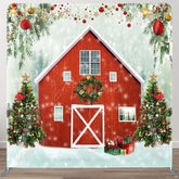 Aperturee - Aperturee Red House And Tree Fabric Backdrop Cover for Christmas