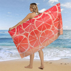 Aperturee - Aperturee Red Lemon Slices Fruit Summer Custom Name Beach Towel