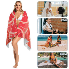 Aperturee - Aperturee Red Lemon Slices Fruit Summer Custom Name Beach Towel