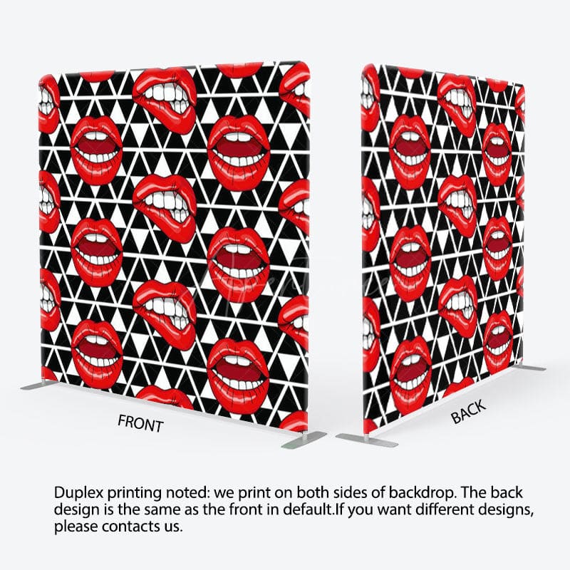 Aperturee - Aperturee Red Lipstick Black White Plaid Party Backdrop Cover