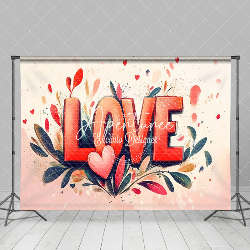 Aperturee - Aperturee Red Love Painted Plant Leaf Valentines Day Backdrop