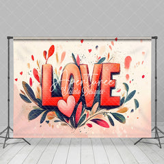 Aperturee - Aperturee Red Love Painted Plant Leaf Valentines Day Backdrop