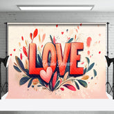 Aperturee - Aperturee Red Love Painted Plant Leaf Valentines Day Backdrop