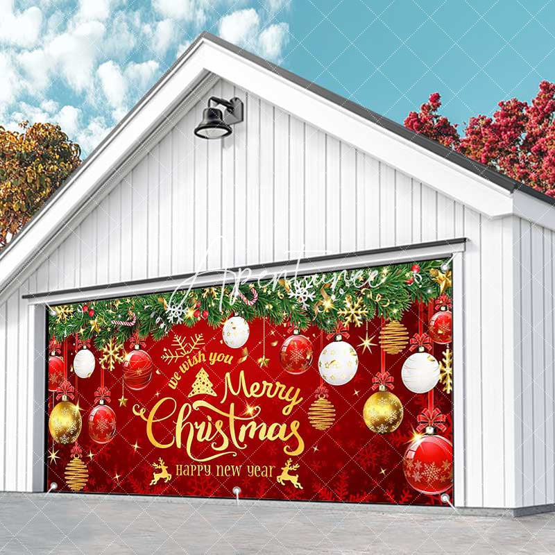 Aperturee - Aperturee Red Merry Christmas Happy New Year Garage Door Banner