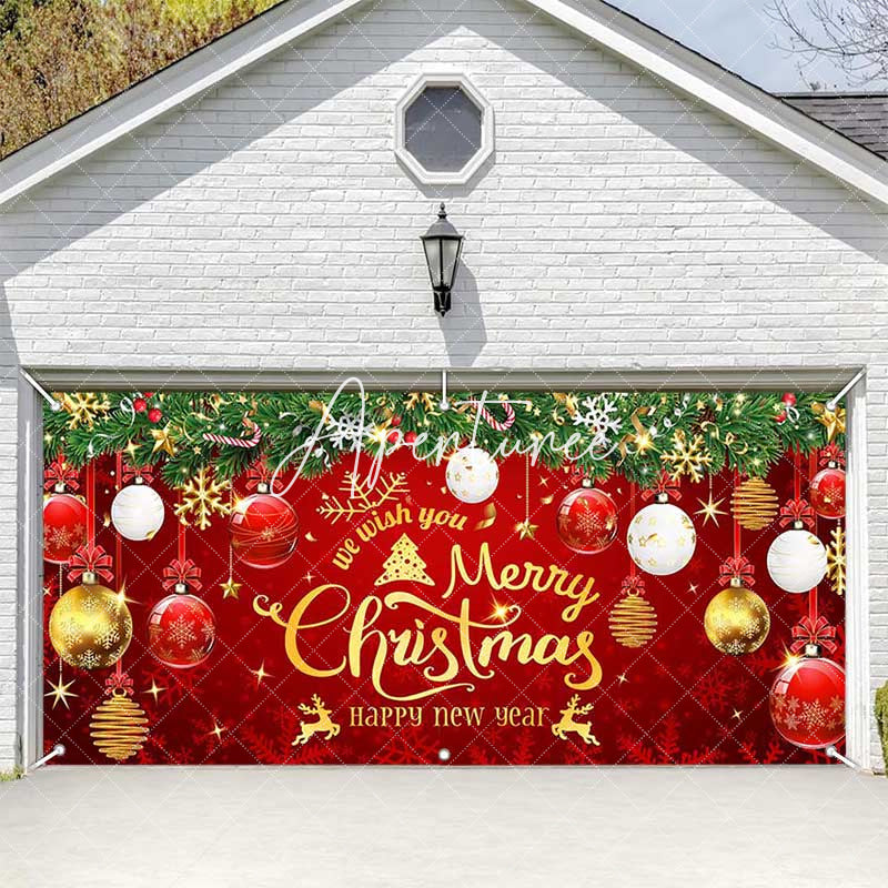 Aperturee - Aperturee Red Merry Christmas Happy New Year Garage Door Banner