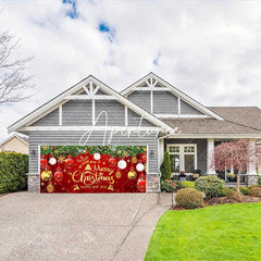 Aperturee - Aperturee Red Merry Christmas Happy New Year Garage Door Banner