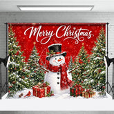 Aperturee - Aperturee Red Merry Christmas Snowman and Christmas Tree Holiday Backdrop Winter Wonderland Party Decor
