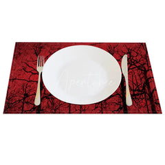 Aperturee - Aperturee Red Moon and Withered Trees Set of 4 Placemats for Spooky Halloween and Gothic Dining Room Decor