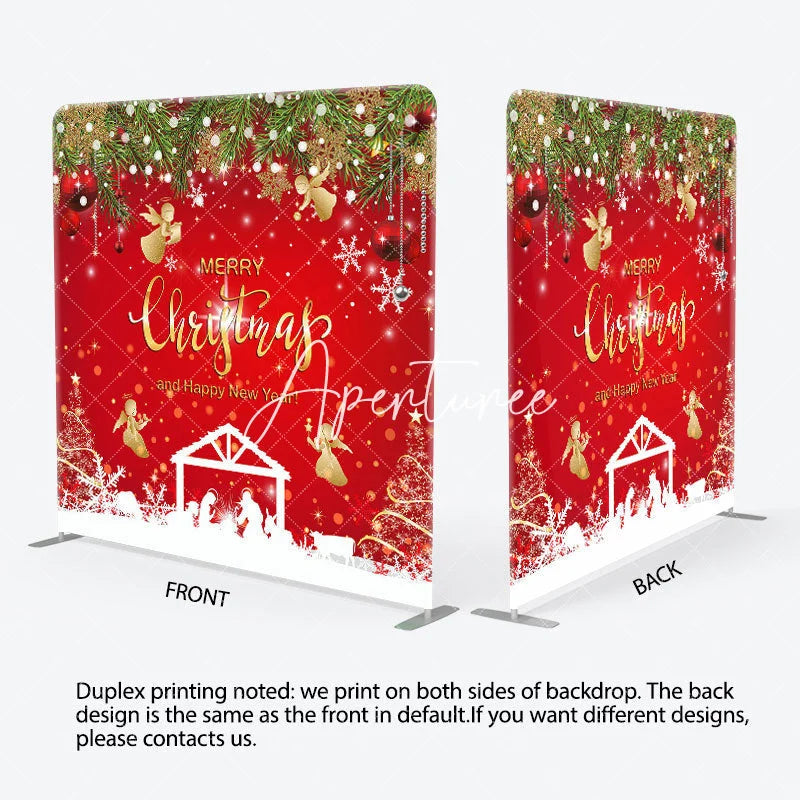 Aperturee - Aperturee Red Nativity Merry Christmas Happy New Year Backdrop