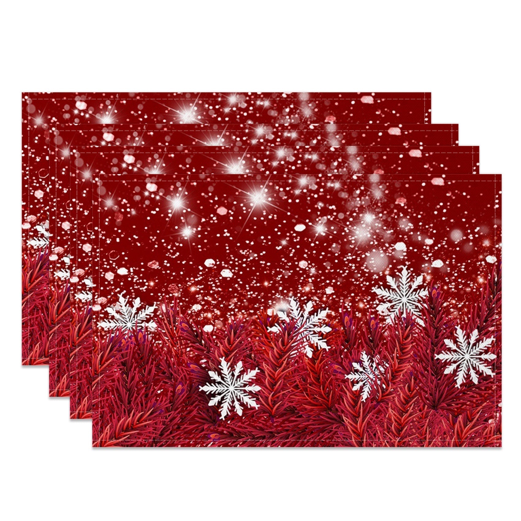 Aperturee - Aperturee Red Pine Leaves Snowflake Xmas Set Of 4 Placemats