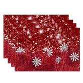 Aperturee - Aperturee Red Pine Leaves Snowflake Xmas Set Of 4 Placemats