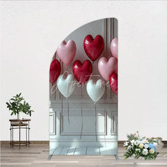 Aperturee - Aperturee Red Pink and White Heart Balloons Half Moon Arch Backdrop Romantic Valentine’s Day Decor