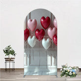 Aperturee - Aperturee Red Pink and White Heart Balloons Round Top Arch Backdrop Elegant Romantic Valentine’s Day Party Decor