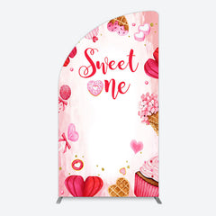 Aperturee - Aperturee Red Pink Candyland Desserts Sweet One Half Moon Arch Backdrop