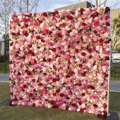 Aperturee - Aperturee Red Pink Flower Square Wall Party Backdrop Decor