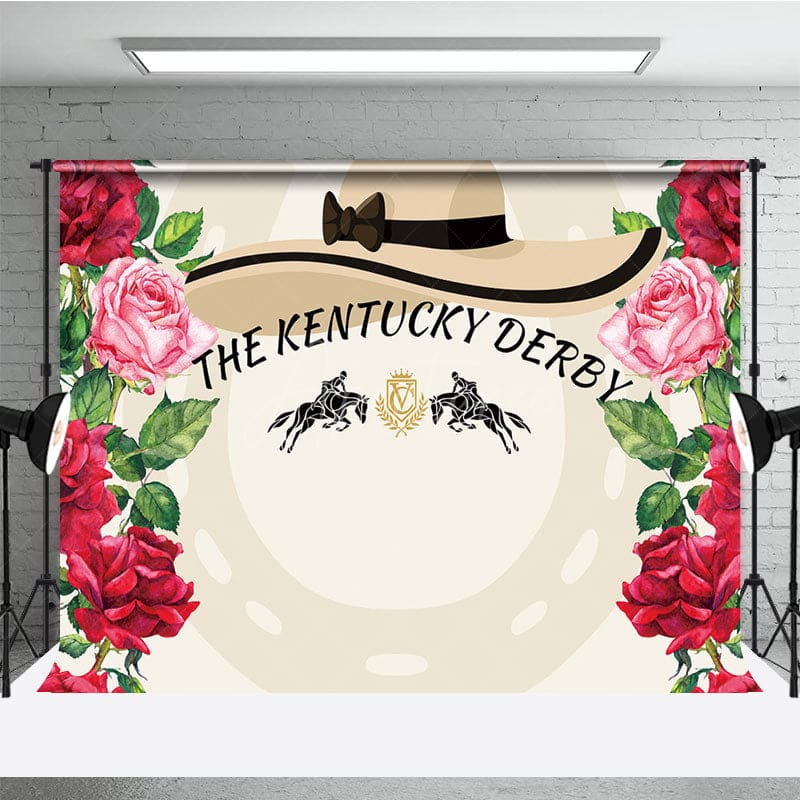 Aperturee - Aperturee Red Pink Rose Lady Hat Happy Kentucky Derby Backdrop