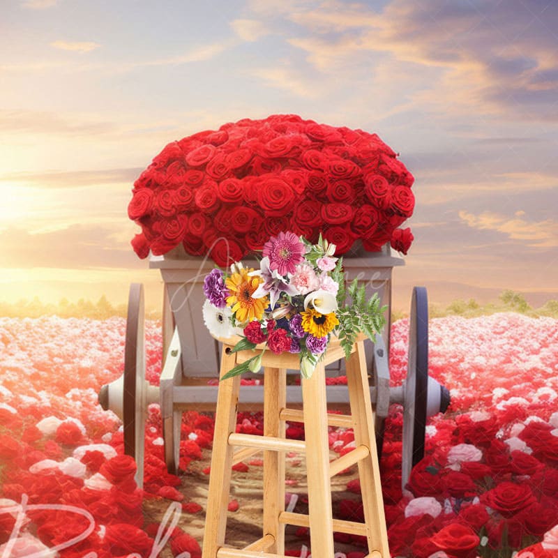Aperturee - Aperturee Red Pink Rose Sea Cart Romantic Wedding Backdrop