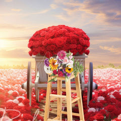 Aperturee - Aperturee Red Pink Rose Sea Cart Romantic Wedding Backdrop