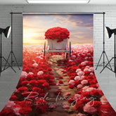 Aperturee - Aperturee Red Pink Rose Sea Cart Romantic Wedding Sweep Backdrop