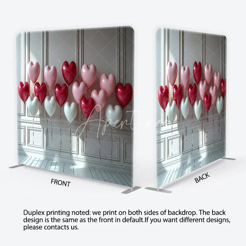 Aperturee - Aperturee Red Pink White Heart Balloons Square Double-Sided Backdrop Romantic Valentine’s Day Celebration Decor