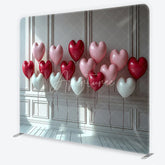 Aperturee - Aperturee Red Pink White Heart Balloons Square Double-Sided Backdrop Romantic Valentine’s Day Celebration Decor