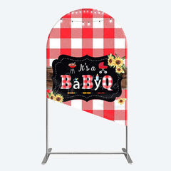 Aperturee Aperturee Red Plaid Babyq Summer Baby Shower Arch Backdrop