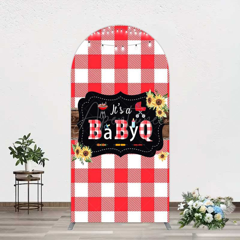 Aperturee Aperturee Red Plaid Babyq Summer Baby Shower Arch Backdrop