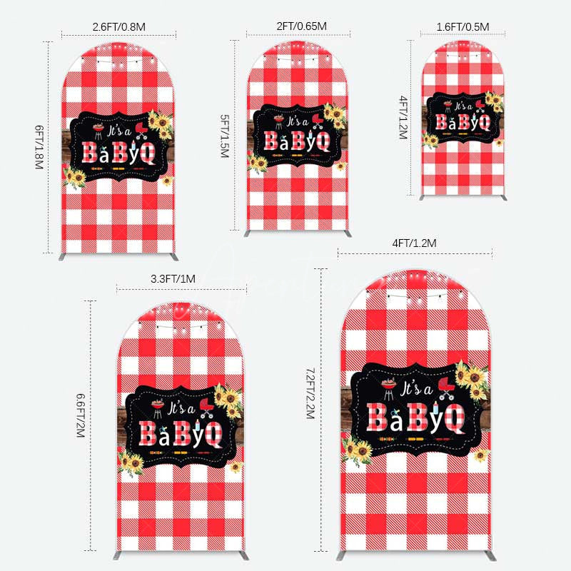 Aperturee Aperturee Red Plaid Babyq Summer Baby Shower Arch Backdrop