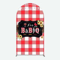 Aperturee Aperturee Red Plaid Babyq Summer Baby Shower Arch Backdrop