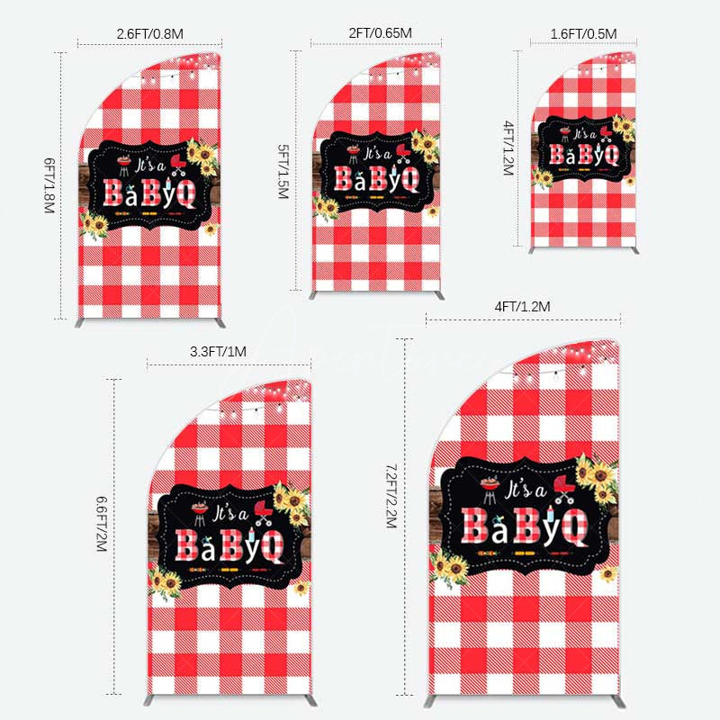 Aperturee Aperturee Red Plaid Babyq Summer Baby Shower Half Moon Arch Backdrop