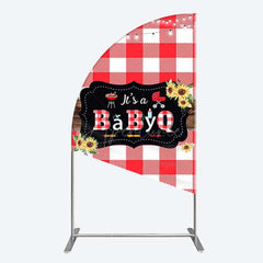 Aperturee Aperturee Red Plaid Babyq Summer Baby Shower Half Moon Arch Backdrop