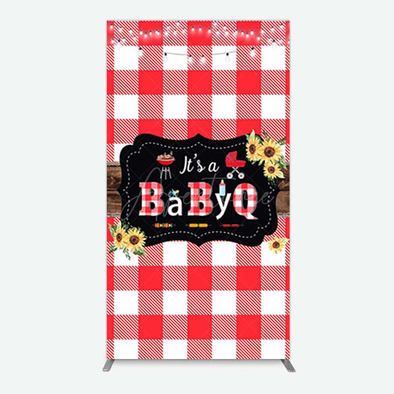 Aperturee Aperturee Red Plaid Babyq Summer Baby Shower Rectangle Backdrop