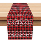 Aperturee - Aperturee Red Plaid Christmas Table Runner Rustic Fair Isle with Reindeer Farmhouse Holiday Dining Decor