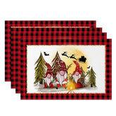Aperturee - Aperturee Red Plaid Gnome Trees Christmas Set Of 4 Placemats
