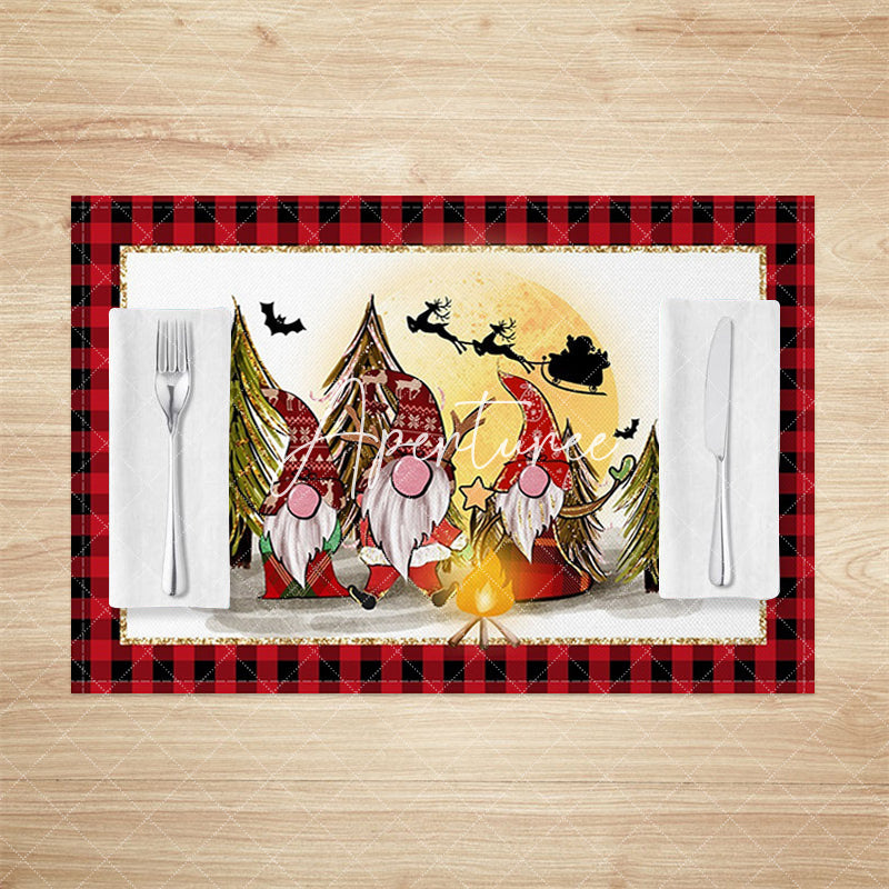 Aperturee - Aperturee Red Plaid Gnome Trees Christmas Set Of 4 Placemats