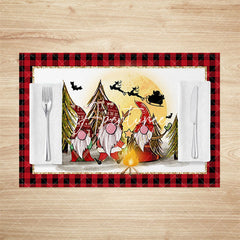 Aperturee - Aperturee Red Plaid Gnome Trees Christmas Set Of 4 Placemats