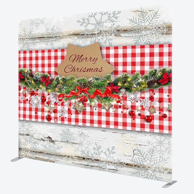 Aperturee - Aperturee Red Plaid Jingle Bells Christmas Pillow Case Backdrop