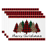 Aperturee - Aperturee Red Plaid Leopard Christmas Tree Set Of 4 Placemats