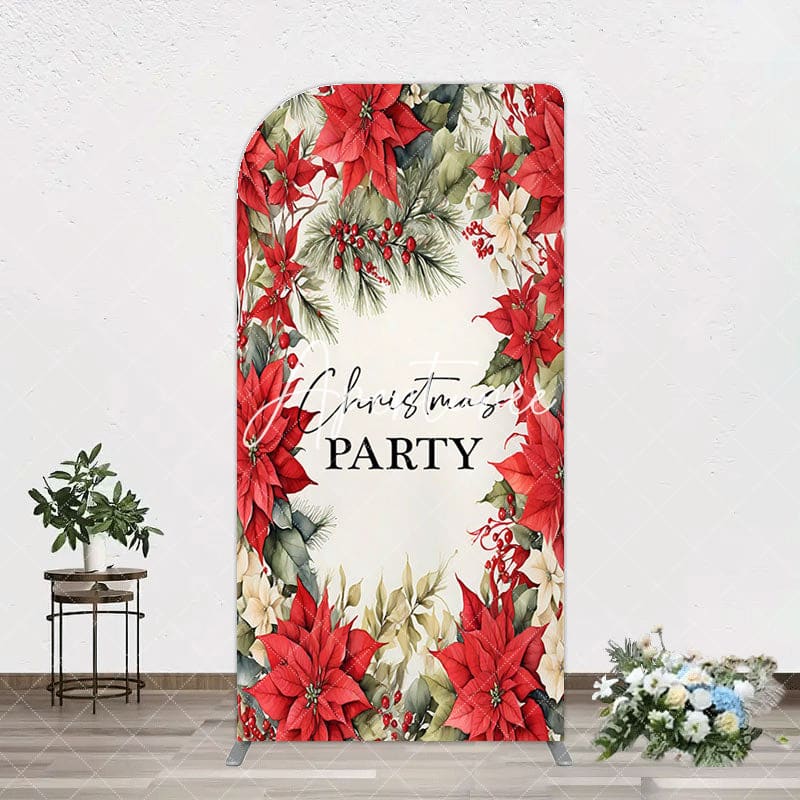 Aperturee - Aperturee Red Poinsettia Leaves Christmas Party Arch Backdrop