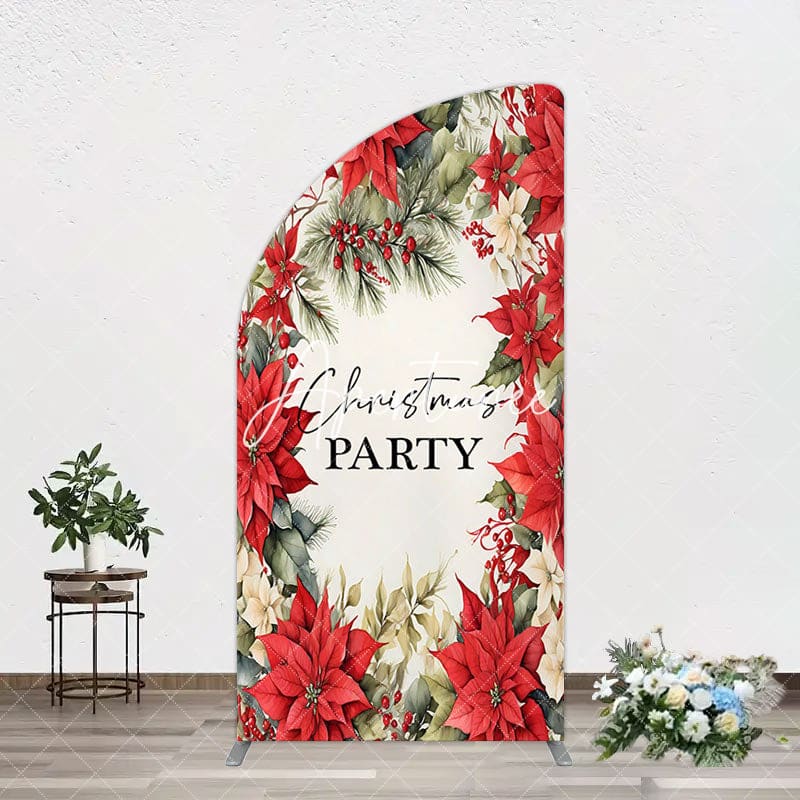 Aperturee - Aperturee Red Poinsettia Leaves Christmas Party Arch Backdrop