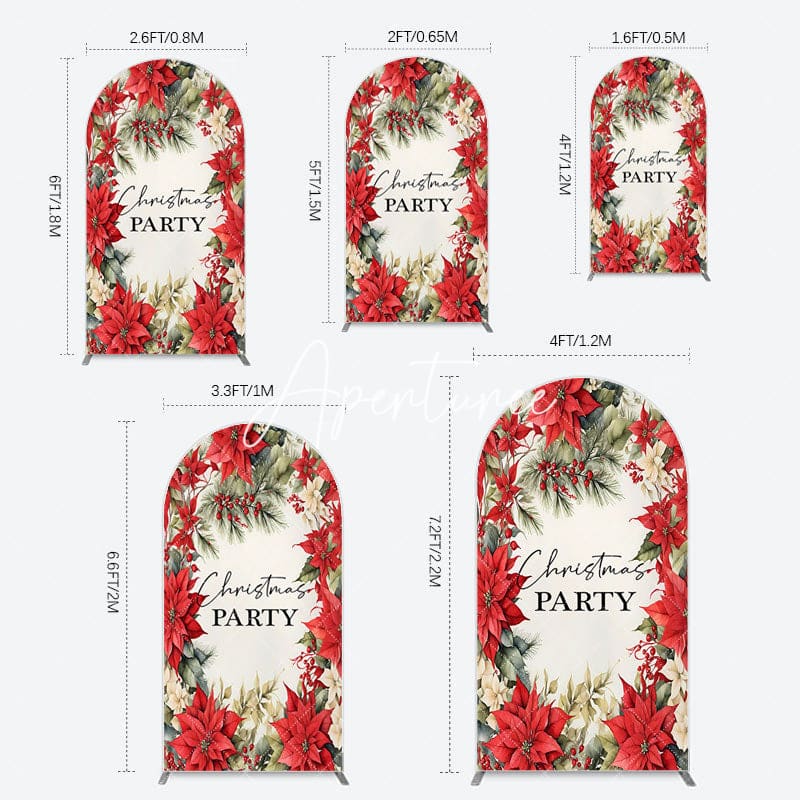 Aperturee - Aperturee Red Poinsettia Leaves Christmas Party Arch Backdrop