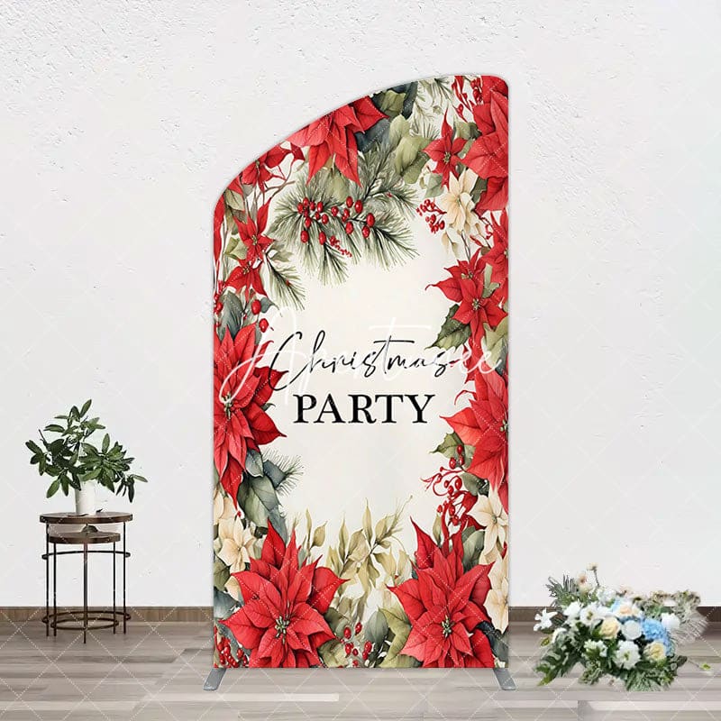 Aperturee - Aperturee Red Poinsettia Leaves Christmas Party Arch Backdrop