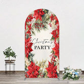 Aperturee - Aperturee Red Poinsettia Leaves Christmas Party Arch Backdrop