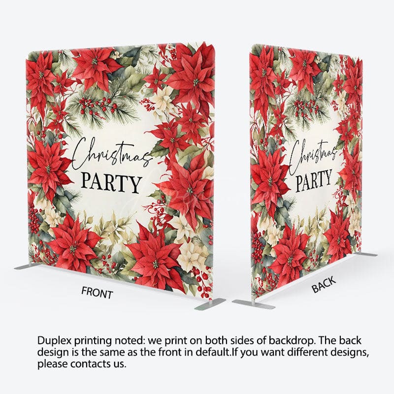 Aperturee - Aperturee Red Poinsettia Plant Christmas Pillow Case Backdrop