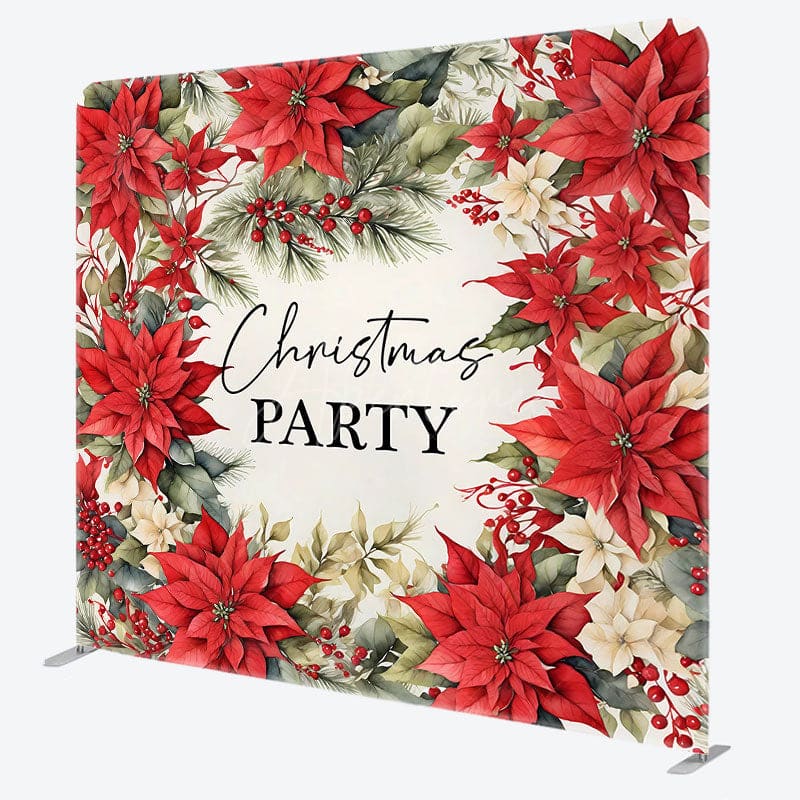 Aperturee - Aperturee Red Poinsettia Plant Christmas Pillow Case Backdrop