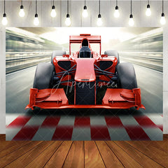 Aperturee - Aperturee Red Race Car Birthday Backdrop Fast Formula Racing Sport Theme Boys Party Photography Background