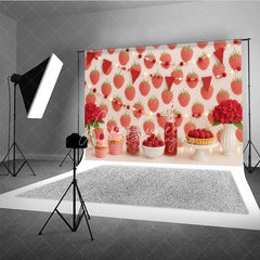 Aperturee - Aperturee Red Raspberry Garden Photo Backdrop Berry Sweet Birthday Cake Smash Photography Background