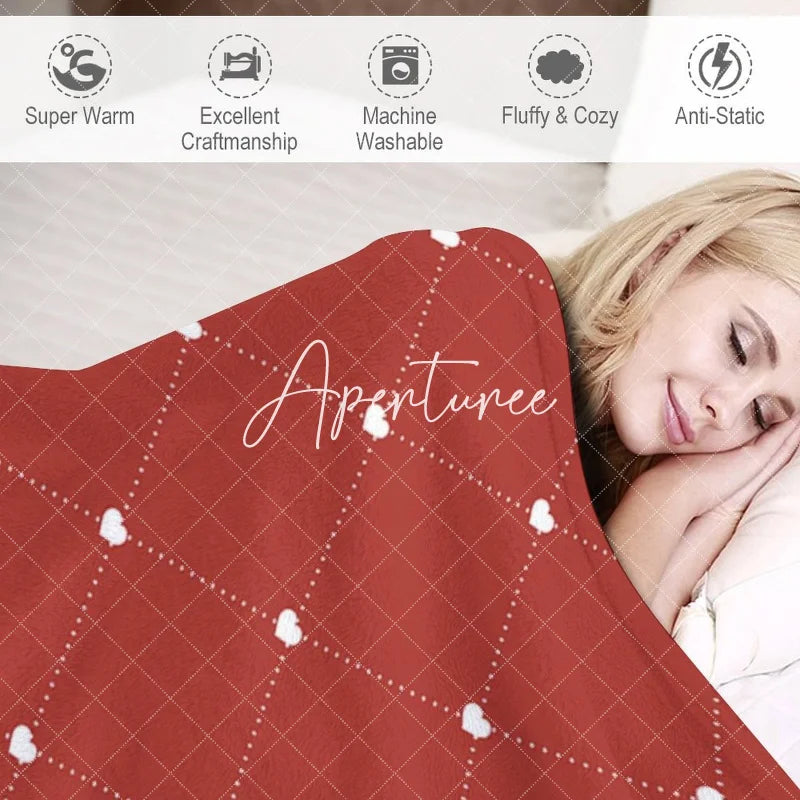 Aperturee - Aperturee Red Rhombus Christmas Custom Name Photo Blanket
